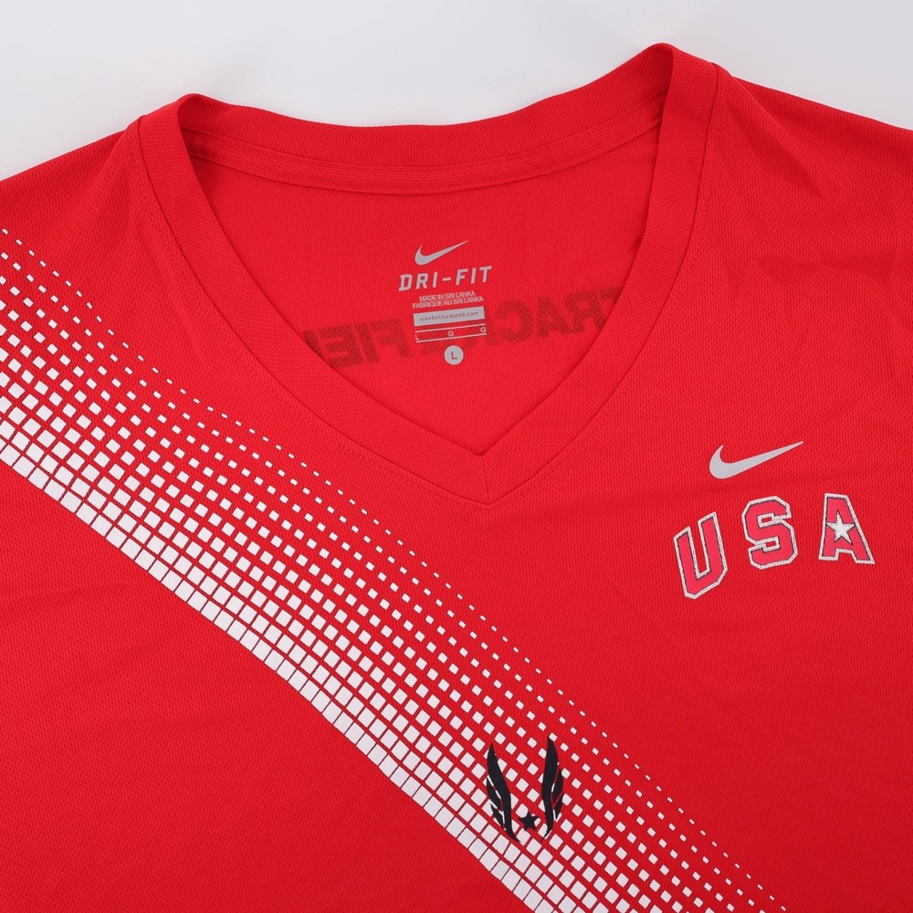 Nike Dri-FIT USA Track & Field Sash V-Neck T-Shirt Red Mens Large